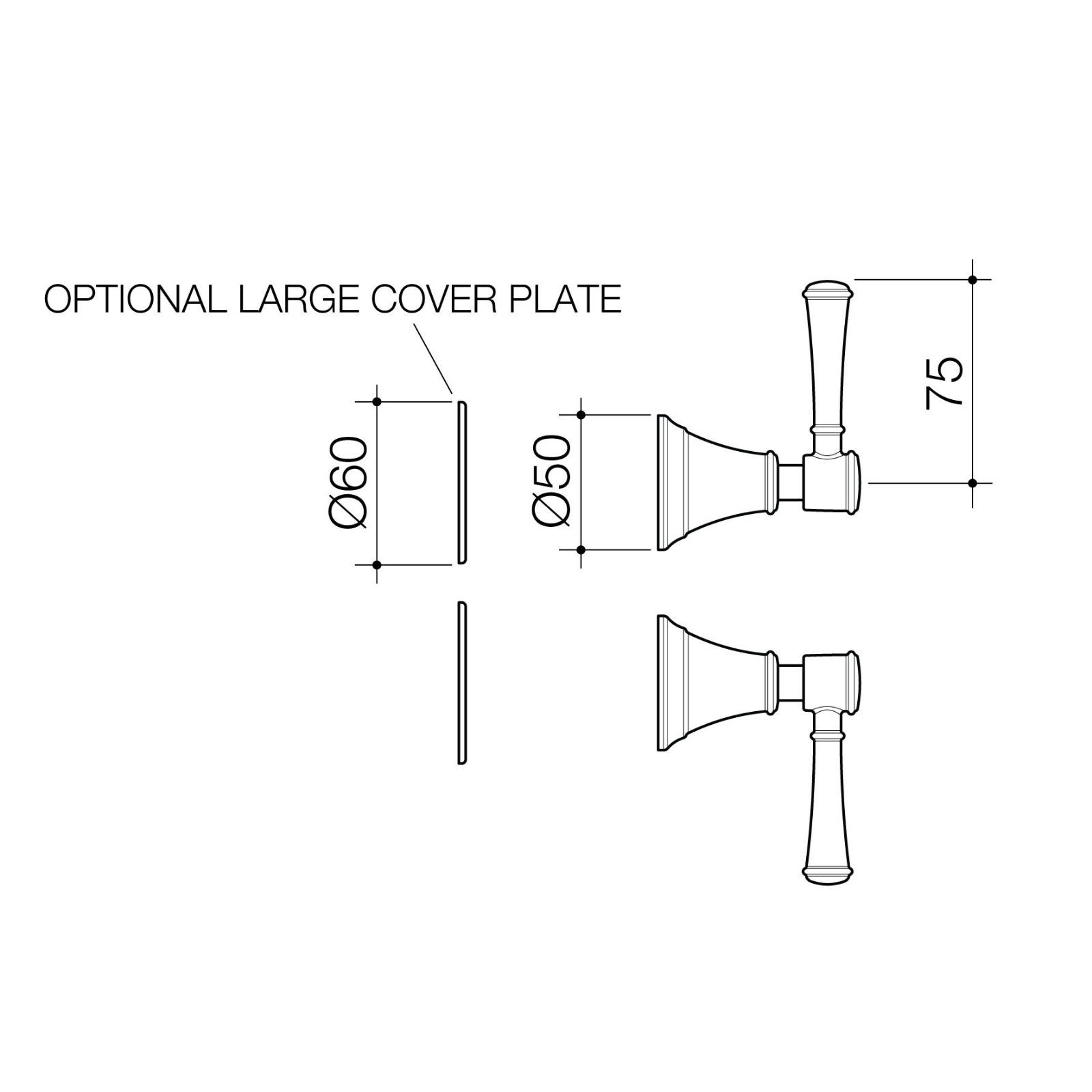 Technical Drawing Caroma Riviere Wall Top Assemblies - Chrome 520023CF - The Blue Space