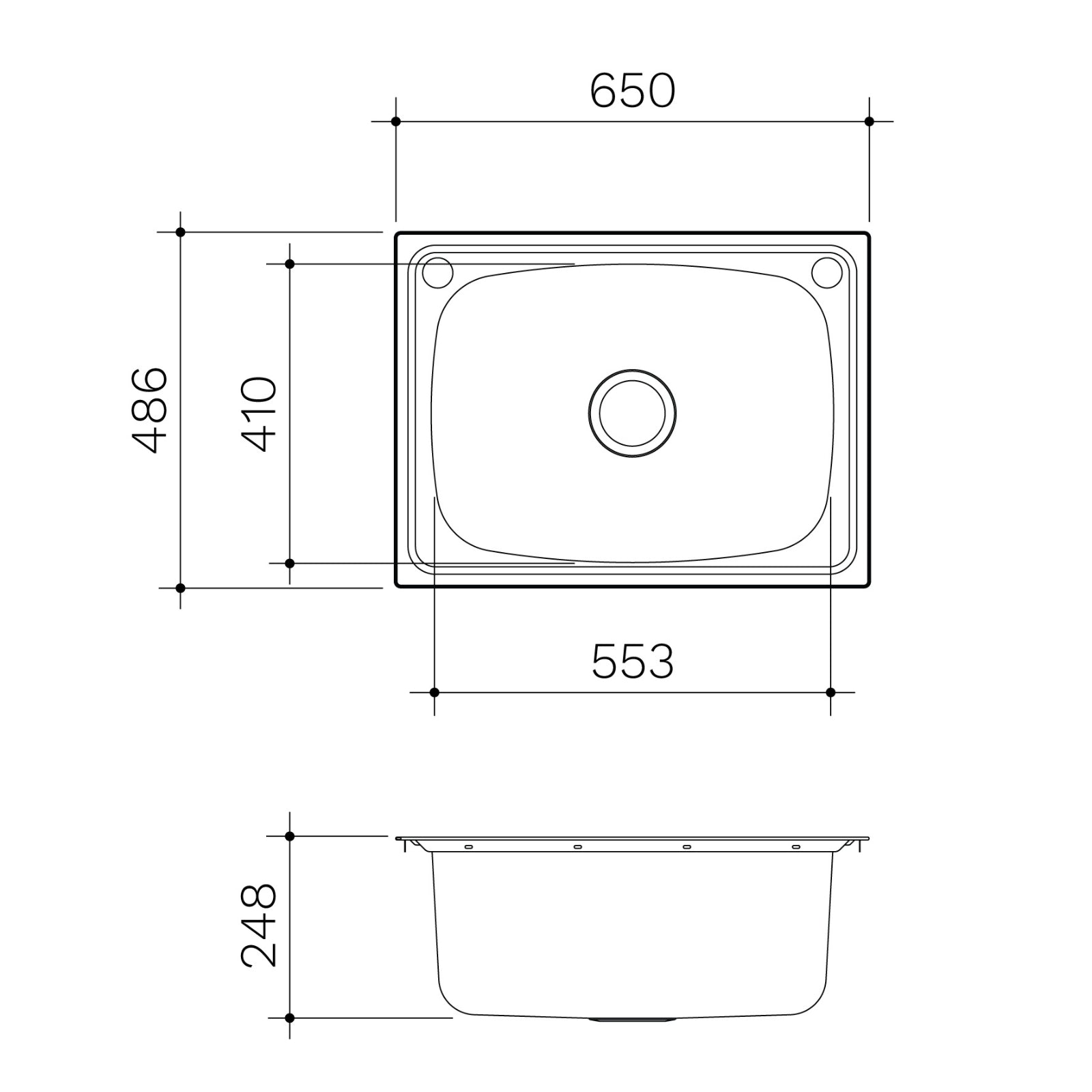 Technical Drawing Caroma Single 45L Laundry Tub 8520 - The Blue Space