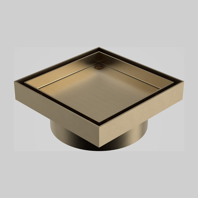 Caroma Square Floor Waste 100mm Outlet Tile Insert - Brushed Brass 14228029BB - The Blue Space