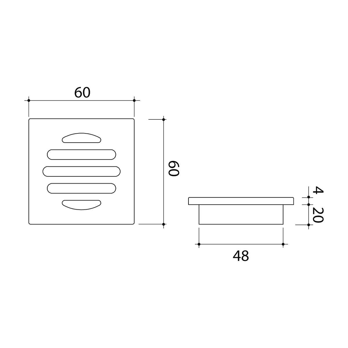 Technical Drawing Caroma Square Floor Waste 50mm Outlet - Matte Black 12975088B - The Blue Space