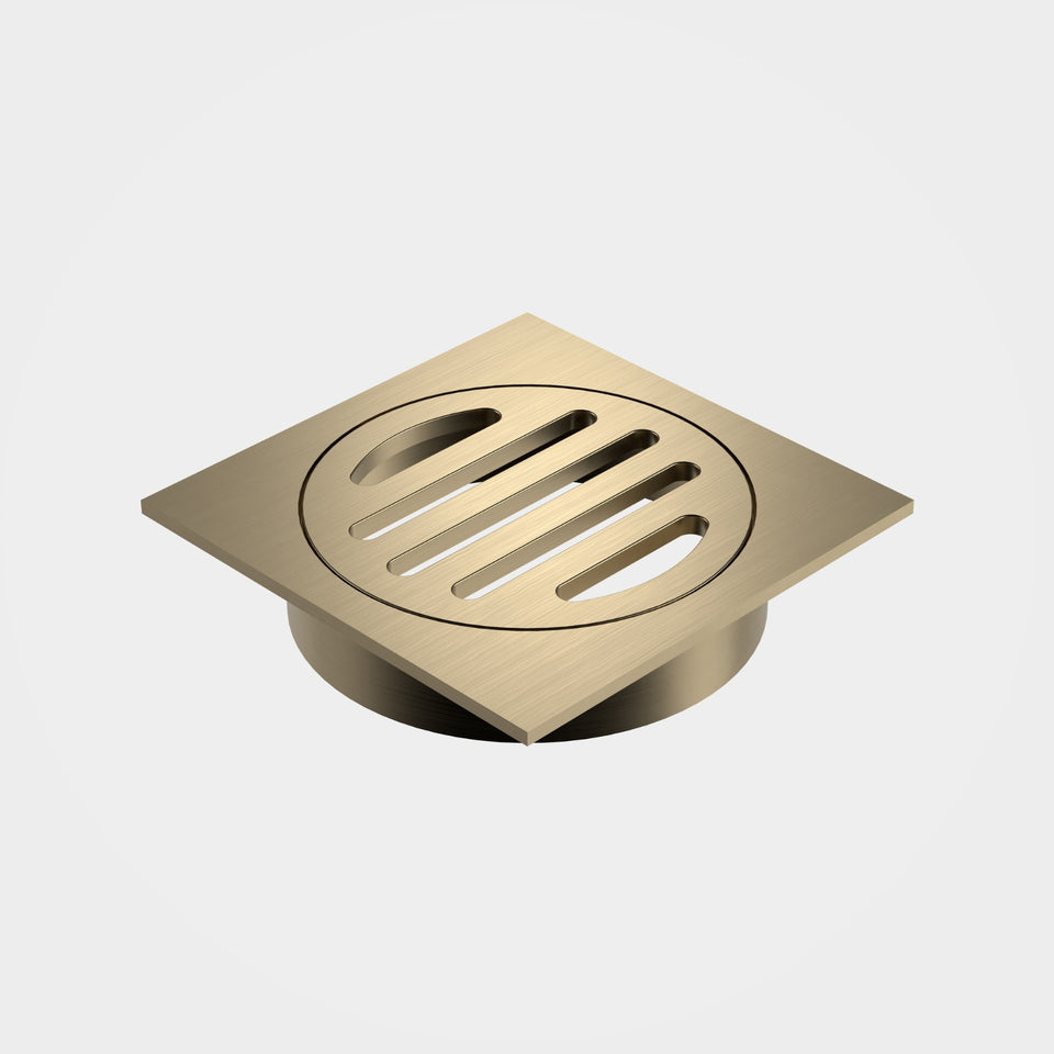 Caroma Square Floor Waste - 80mm Outlet - Brushed Brass