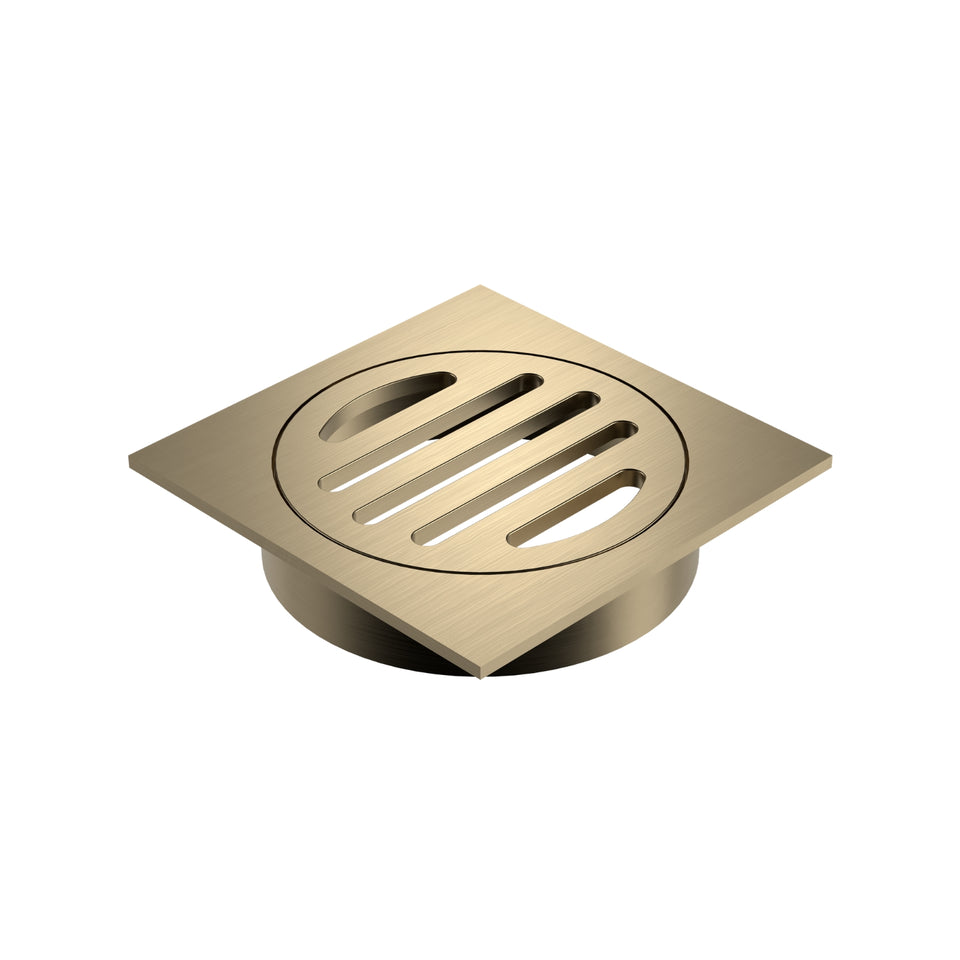 Caroma Square Floor Waste - 80mm Outlet - Brushed Brass