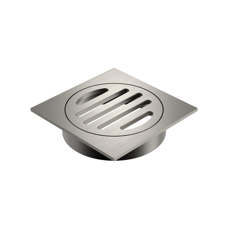Caroma Square Floor Waste - 80mm Outlet - Brushed Nickel