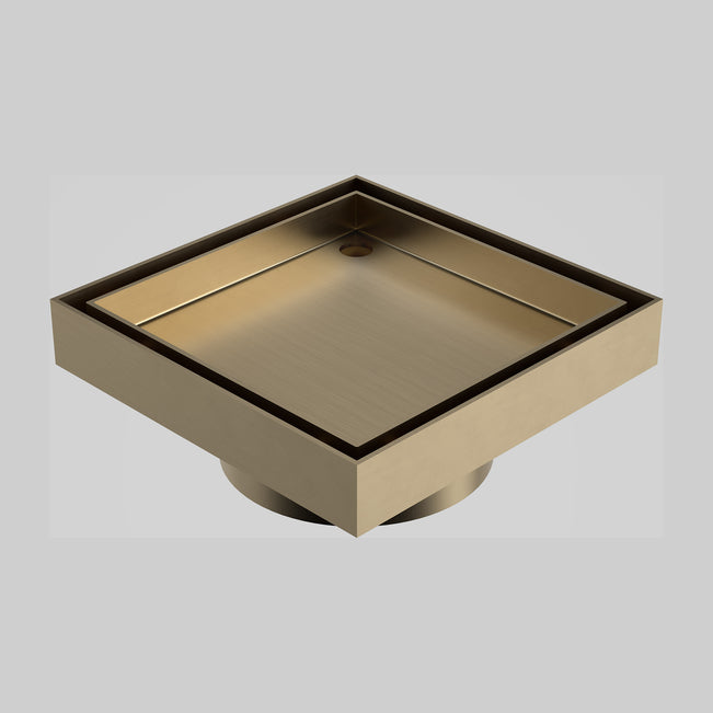 Caroma Square Floor Waste 80mm Outlet Tile Insert - Brushed Brass 14228028BB - The Blue Space