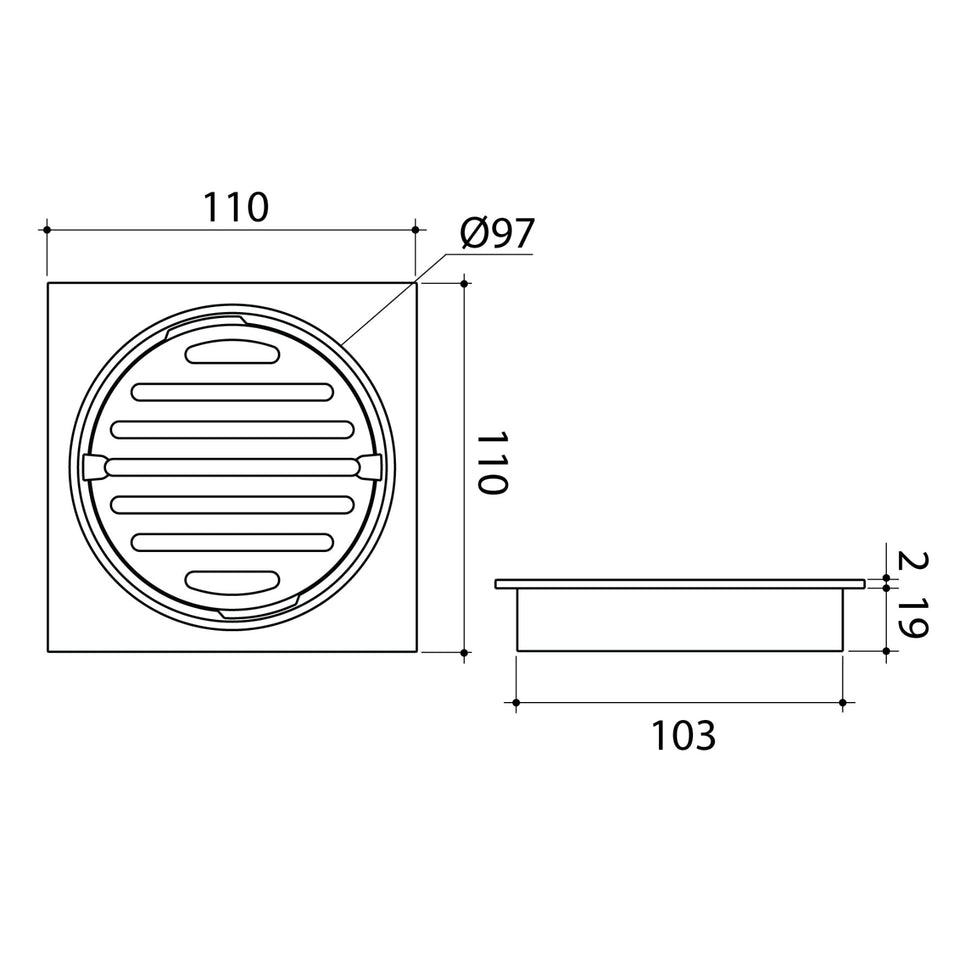 Caroma Square Floor Waste Grate - 100mm Outlet - Gunmetal