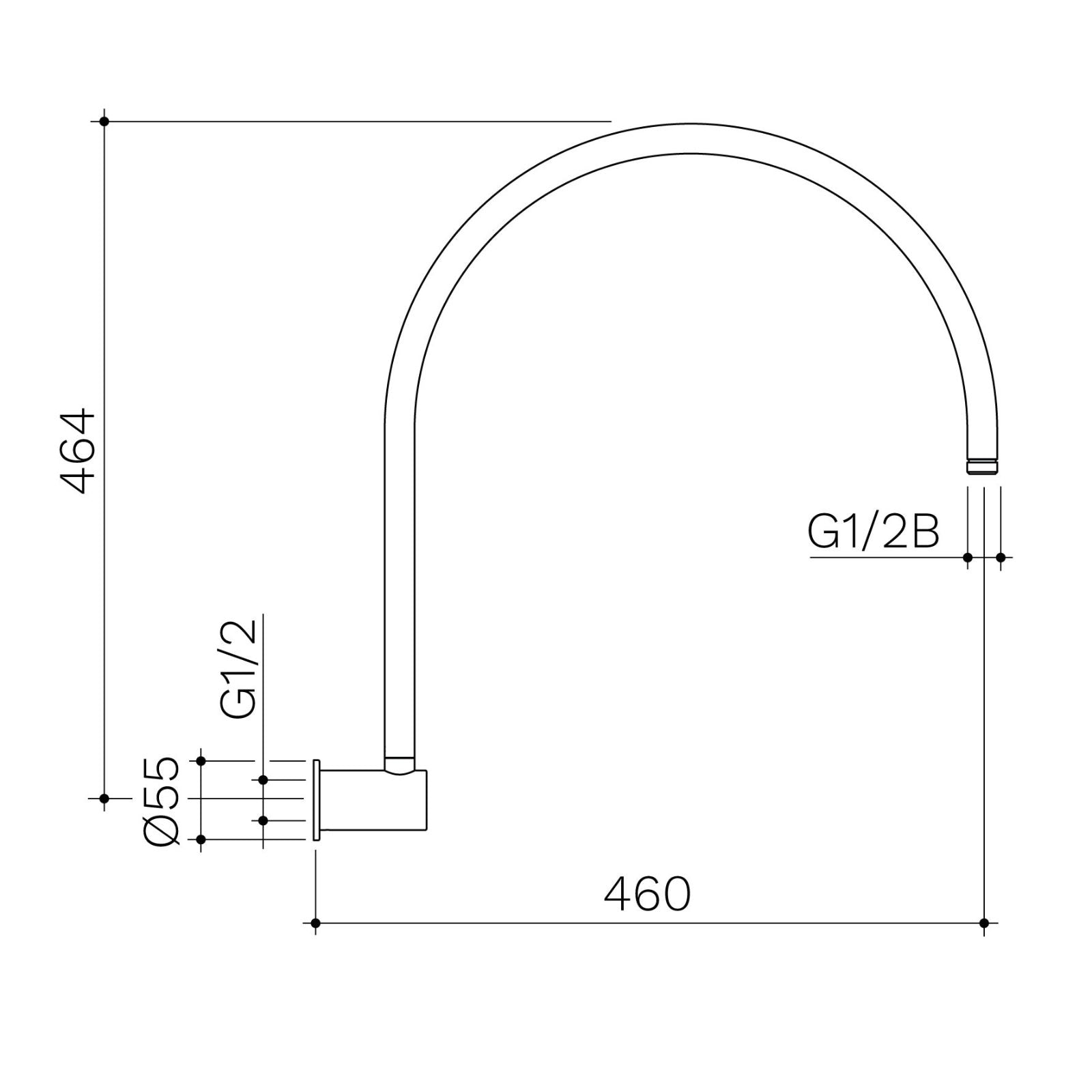 Technical Drawing Caroma Upswept Shower Arm - Gunmetal 849086GM - The Blue Space