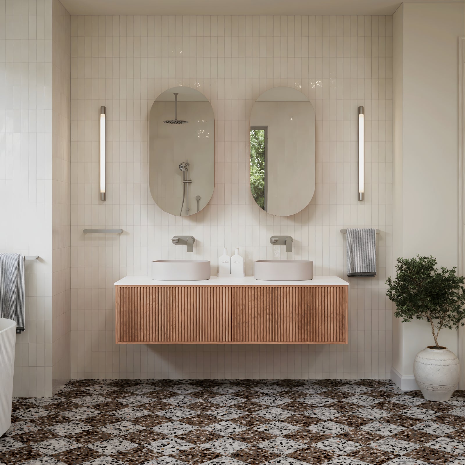 Caroma Urbane II 220mm Lead Free Wall Basin/Bath Mixer Round Brushed Nickel