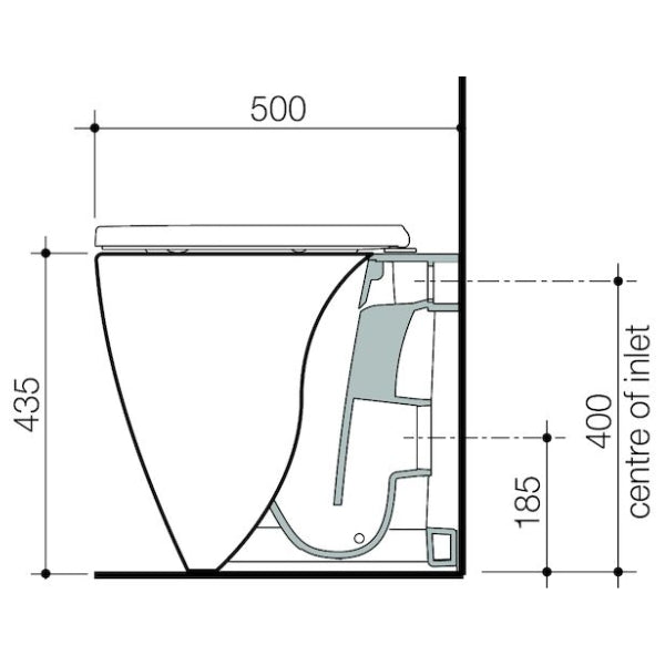 Technical Drawing 1 Caroma Urbane II Cleanflush Compact Wall Faced Toilet Pan + Seat 848105W/S - The Blue Space