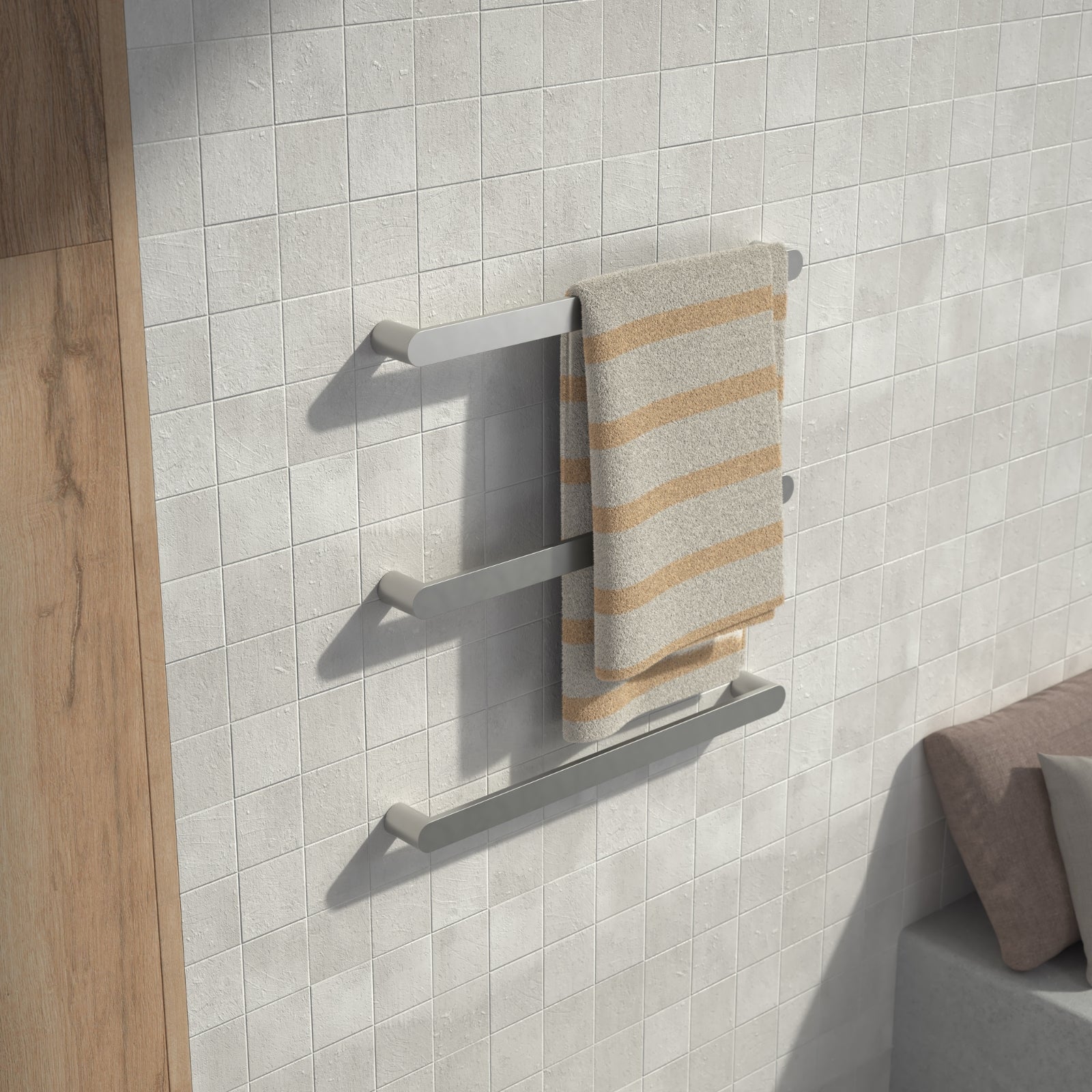 Lifestyle 1 Caroma Urbane II Heated Towel Rail - Horizontal - Polished Stainless Steel 11202084PSS - The Blue Space