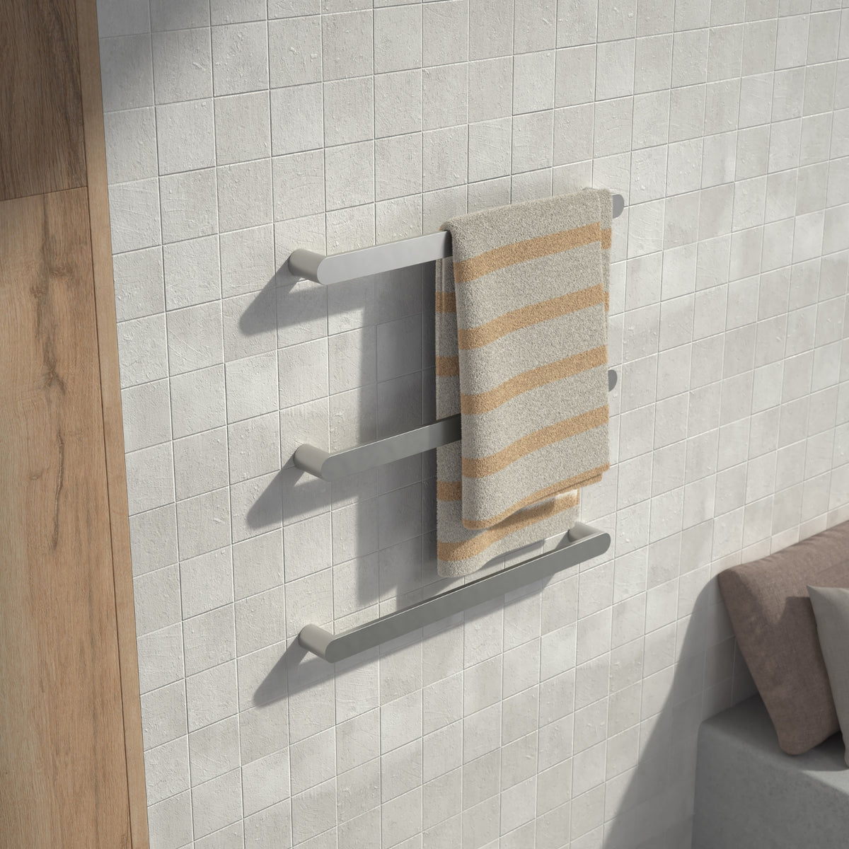 Lifestyle 1 Caroma Urbane II Heated Towel Rail - Horizontal - Polished Stainless Steel 11202084PSS - The Blue Space