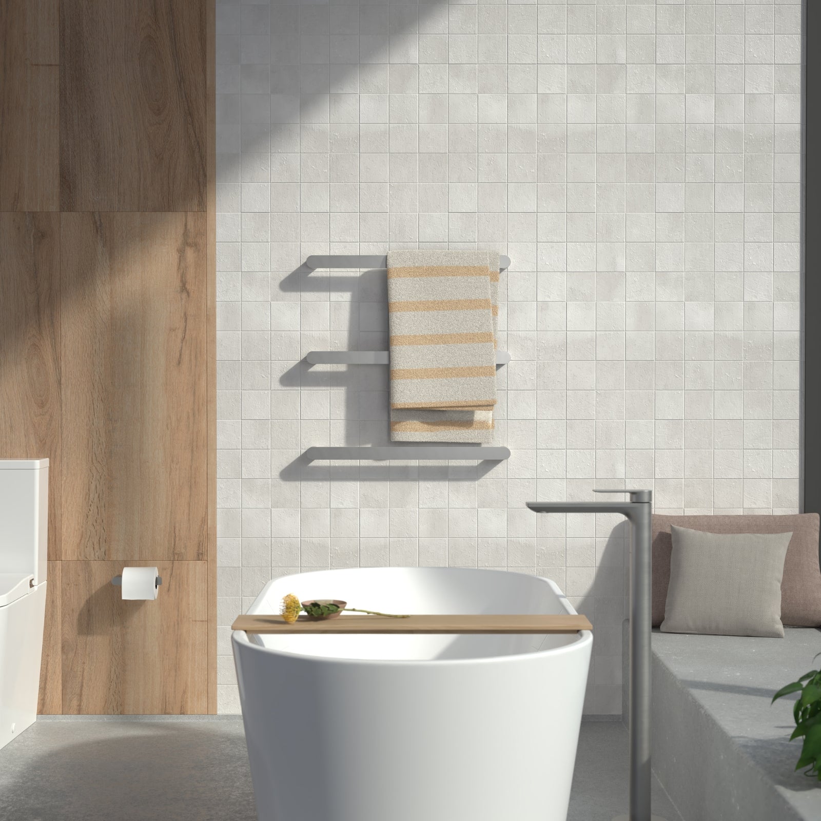 Lifestyle 3 Caroma Urbane II Heated Towel Rail - Horizontal - Polished Stainless Steel 11202084PSS - The Blue Space