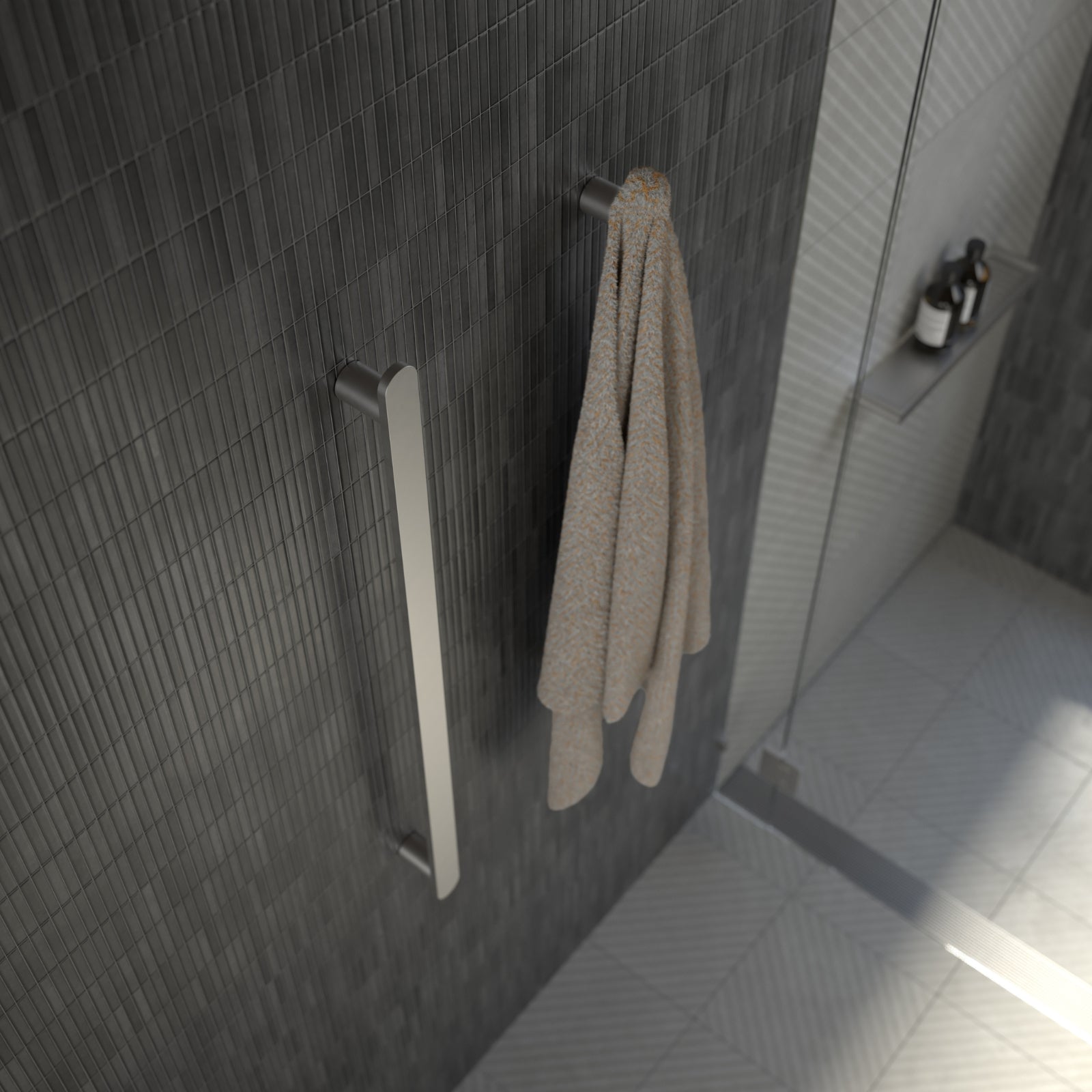 Lifestyle 3 Caroma Urbane II Heated Towel Rail - Vertical - Polished Stainless Steel 11202085PSS - The Blue Space