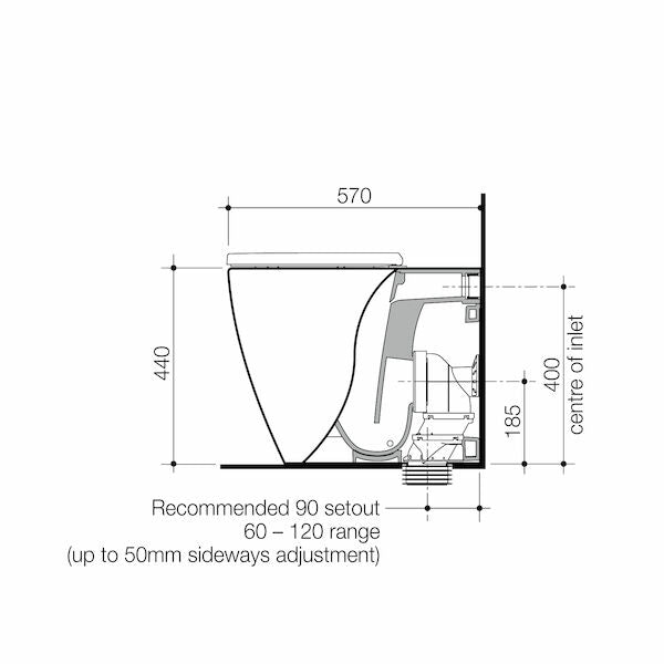 Technical Drawing 1 Caroma Urbane II Luxe Cleanflush Wall Faced Toilet Pan + Seat 843245W/SU - The Blue Space