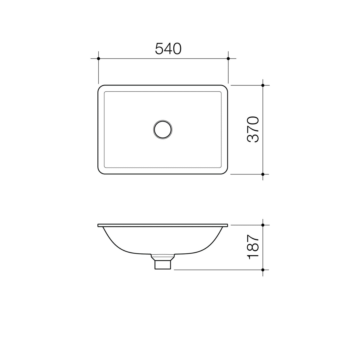 Technical Drawing Caroma Urbane II Under Counter Basin 878500W - The Blue Space