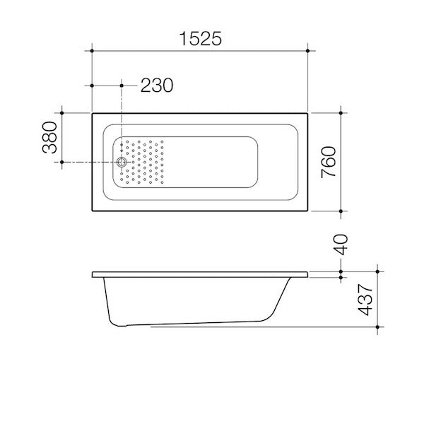Caroma Vivas Anti-slip Bath 1525mm Technical Drawing - The Blue Space