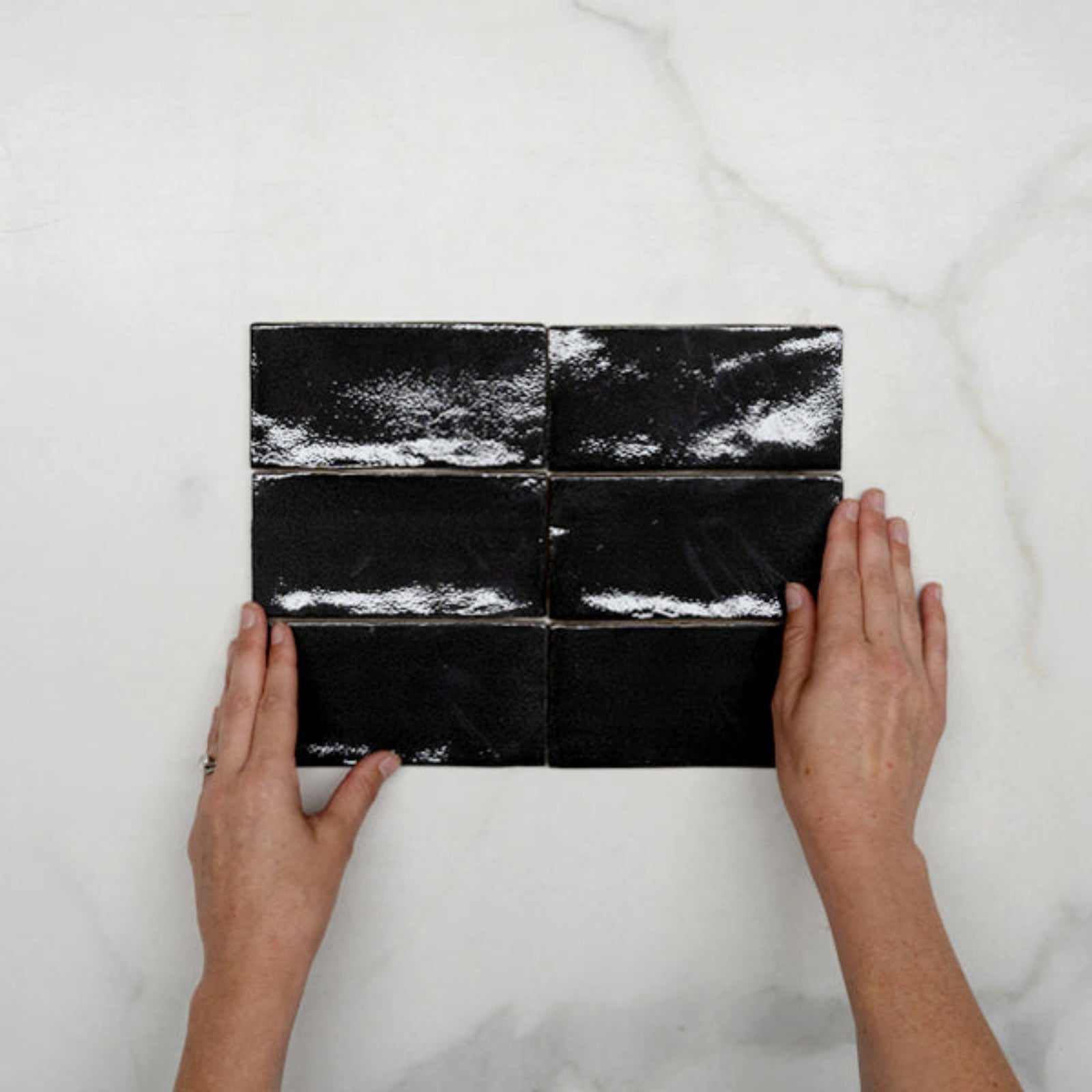 With Hand Charcoal Dianna Hand Made Subway Tile 75 x 150 x 9mm Spanish Ceramic  - The Blue Space