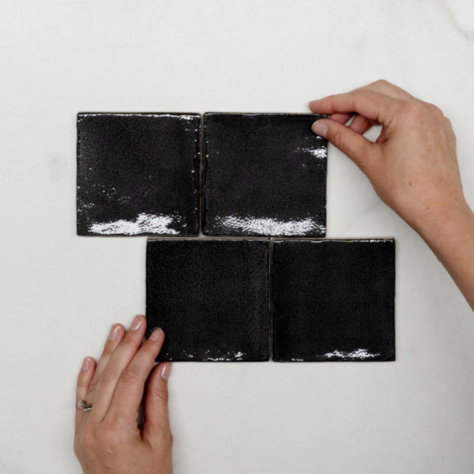 Pattern With Hand Charcoal Dianna Zellige Tile 100 x 100 x 9mm Spanish Ceramic  - The Blue Space