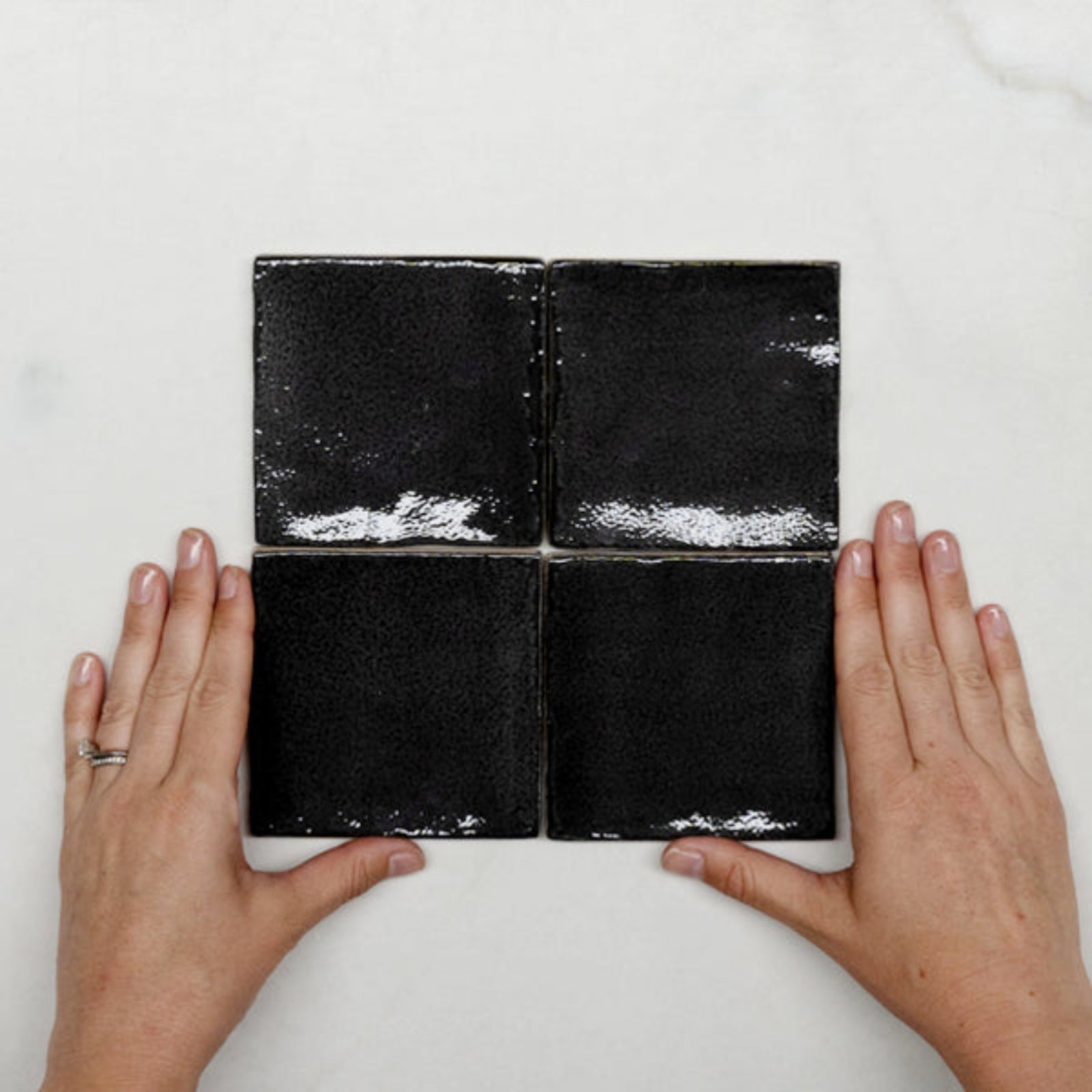 With Hand Charcoal Dianna Zellige Tile 100 x 100 x 9mm Spanish Ceramic  - The Blue Space