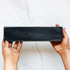 Charcoal Rylee Subway Tile Textured Gloss 75 x 300 x 9mm Italian Ceramic Tile