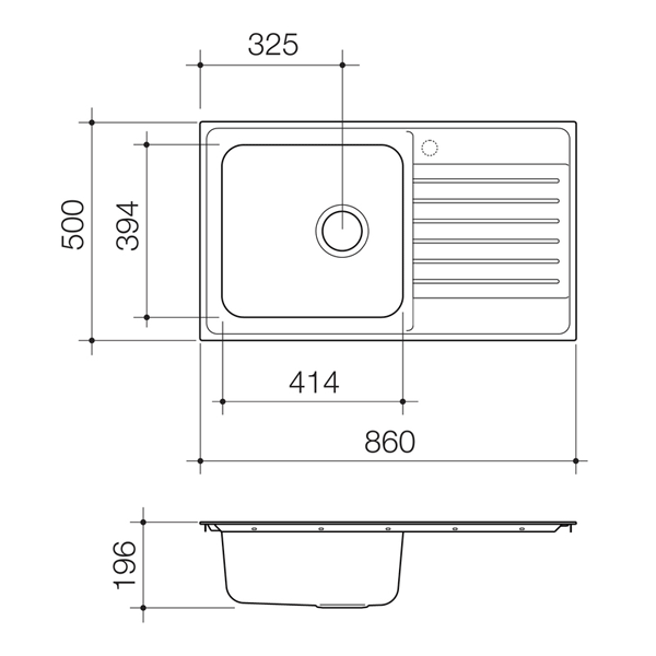 Clark Horizon Single End Bowl Kitchen Sink dimensions