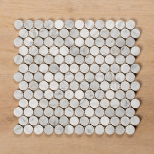 Cottesloe Carrara White Penny Round Honed Marble Mosaic Tile 23x23mm