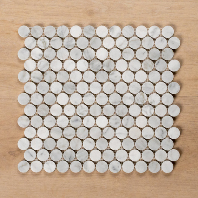 Single no Hand Cottesloe Carrara White Penny Round Honed Marble Mosaic Tile 23x23mm ART003 - The Blue Space