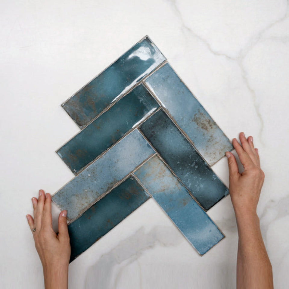 Dark Blue Leon Spanish Subway Tile Gloss 69 x 240mm Ceramic
