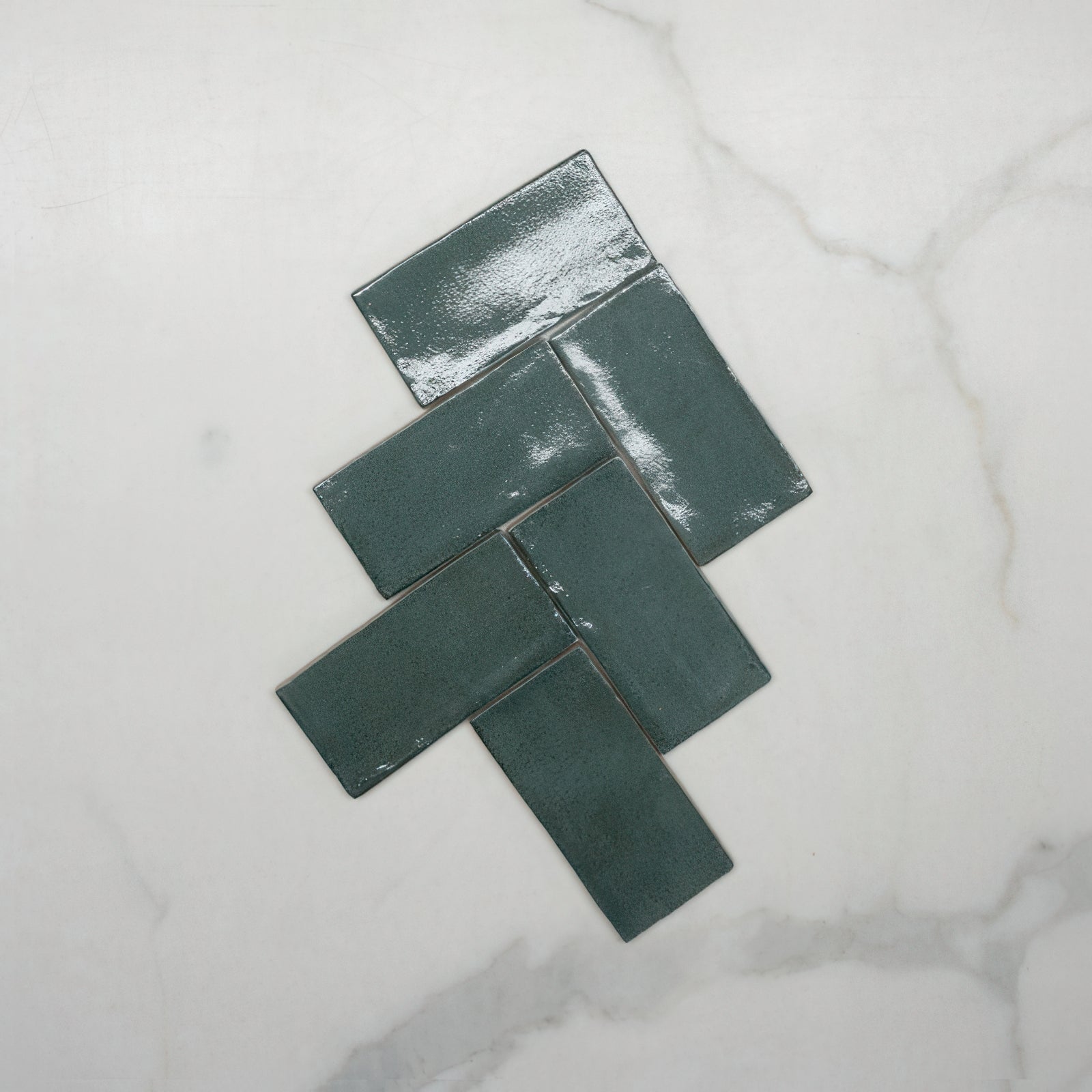 Fishbone No Hand Dark Green Dianna Hand Made Subway Tile 75 x 150 x 9mm Spanish Ceramic  - The Blue Space