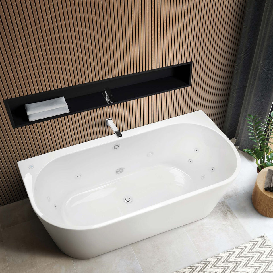 Decina Alegra Contour Back-To-Wall Freestanding Spa Bath 1500mm with White Jets