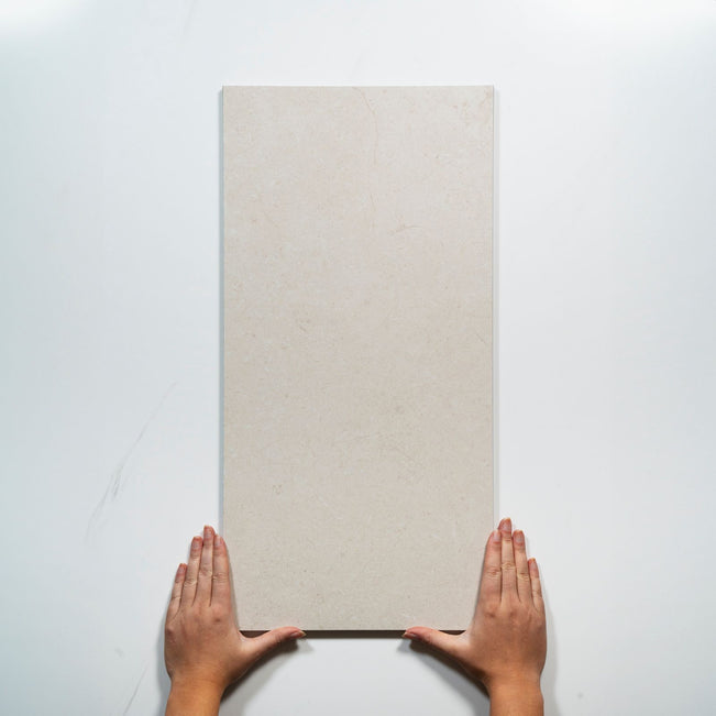 With Hand Drift Ivory Honed Porcelain Tile 300 x 600mm CREMAH1 - The Blue Space