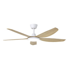 Light On Eglo Miami 52 DC Ceiling Fan with LED Light White/Blackbutt 20796716 - The Blue Space