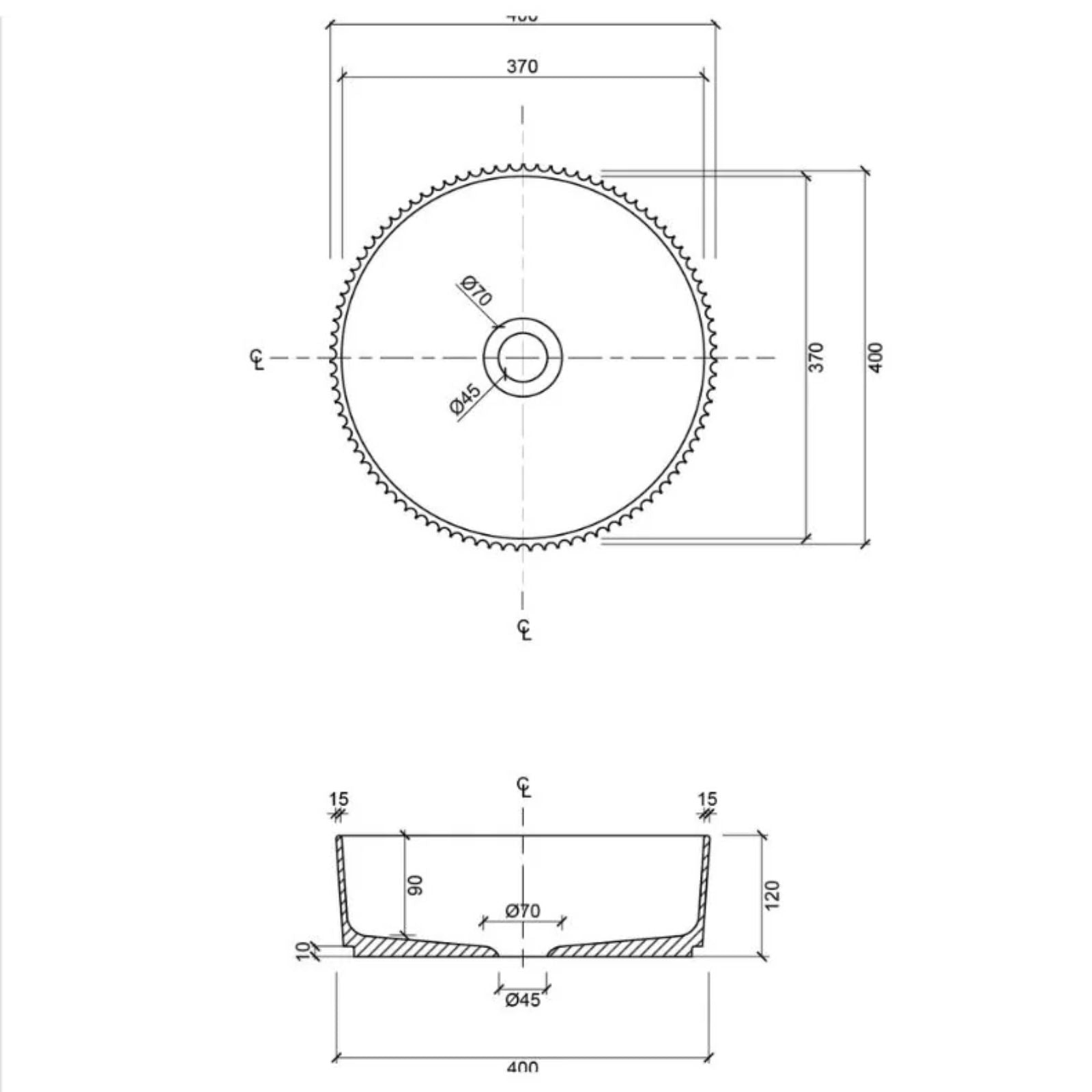 Technical Drawing Eight Quarters Concrete Arcova Circle Oat EQCA1-O - The Blue Space