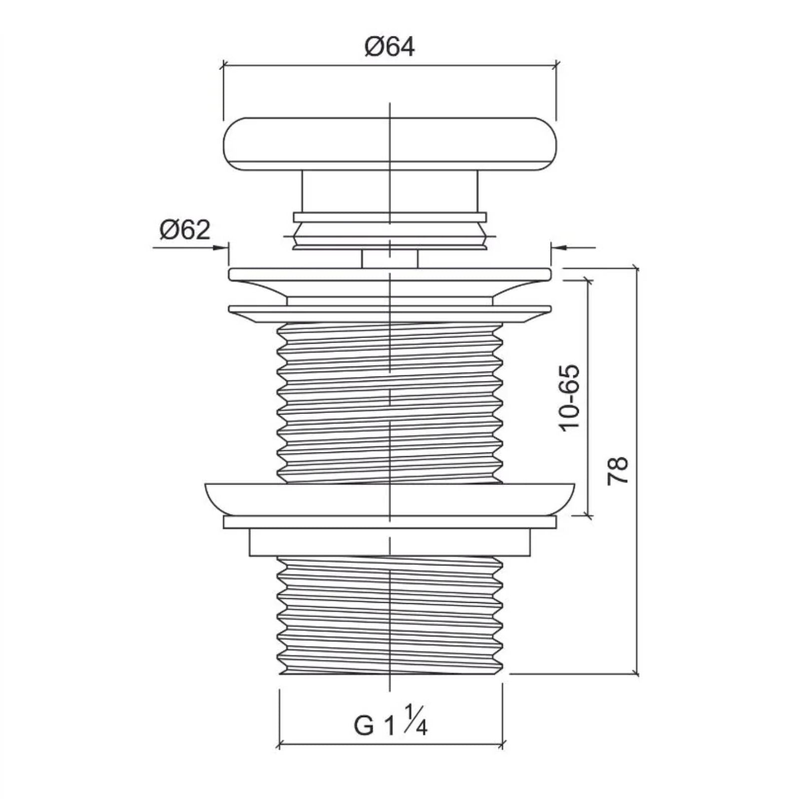 Technical Drawing Eight Quarters Concrete Natural Oat Pop-Up Waste EQCNP-O - The Blue Space