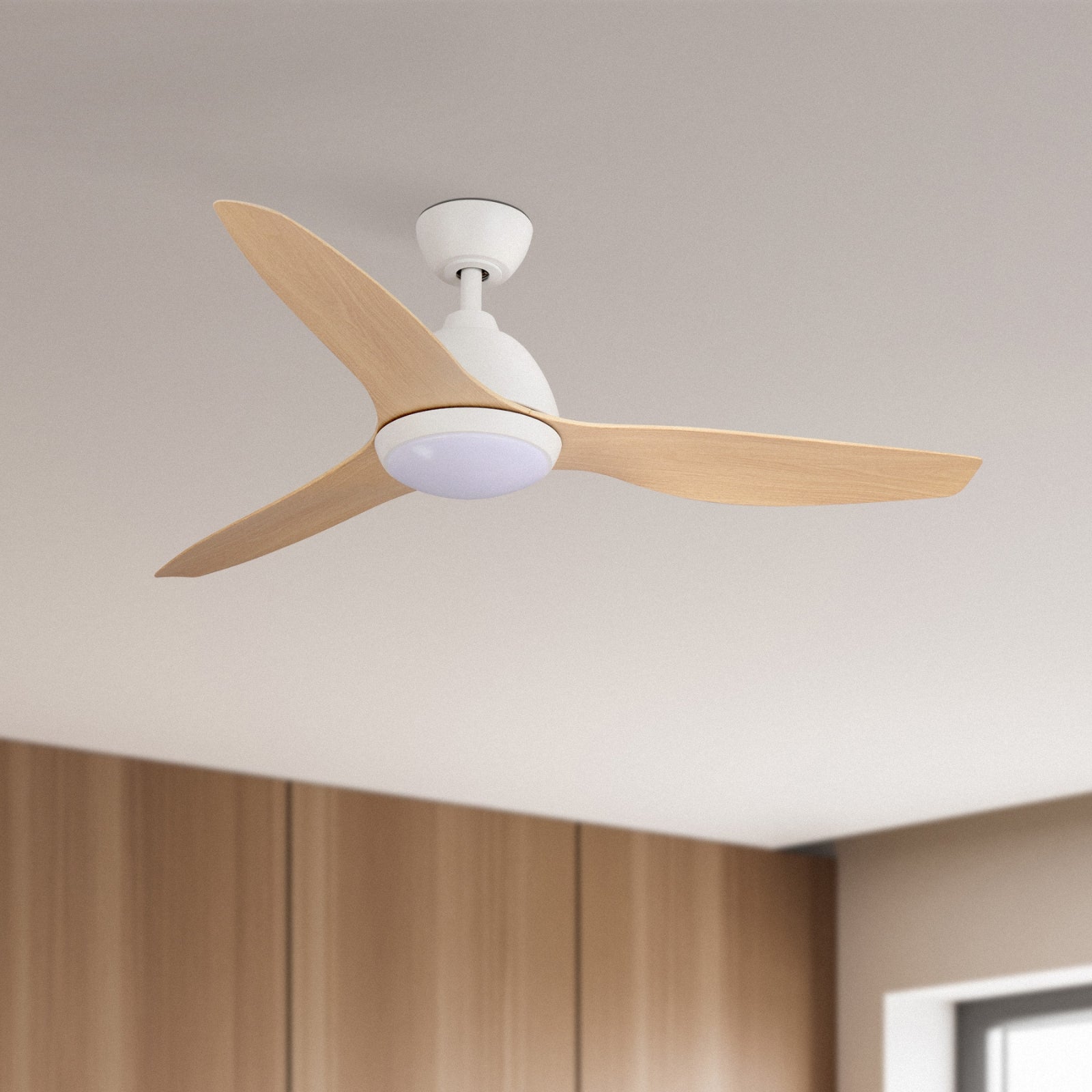Ceiling Fanco Breeze 52'' (132cm) AC Ceiling Fan with LED Light - White and Beechwood F0101/121B - The Blue Space