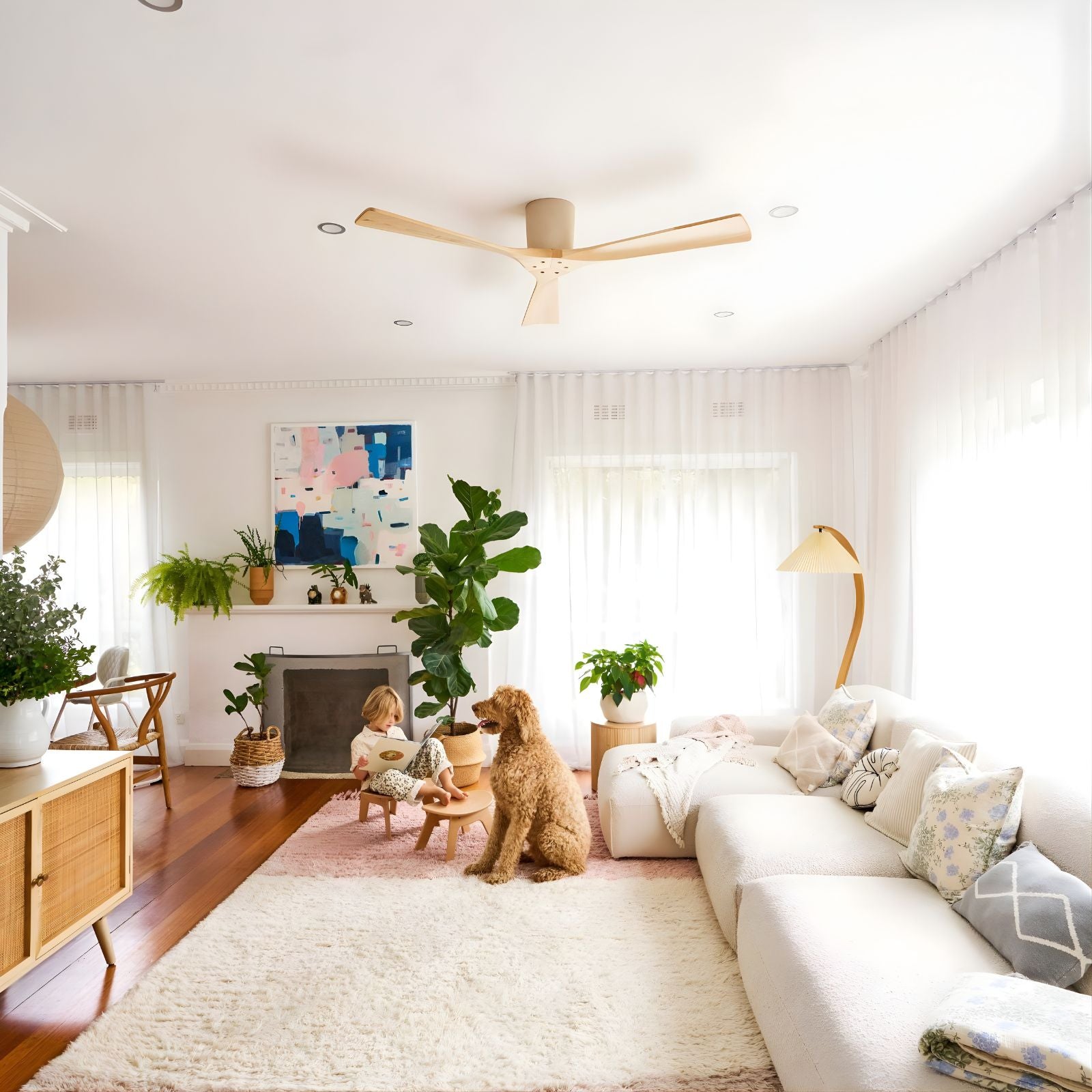 Lifestyle Fanco EarthFirst Gaia 54" (137cm) DC Ceiling Fan - Ecru and Natural Timber F2210/619A - The Blue Space