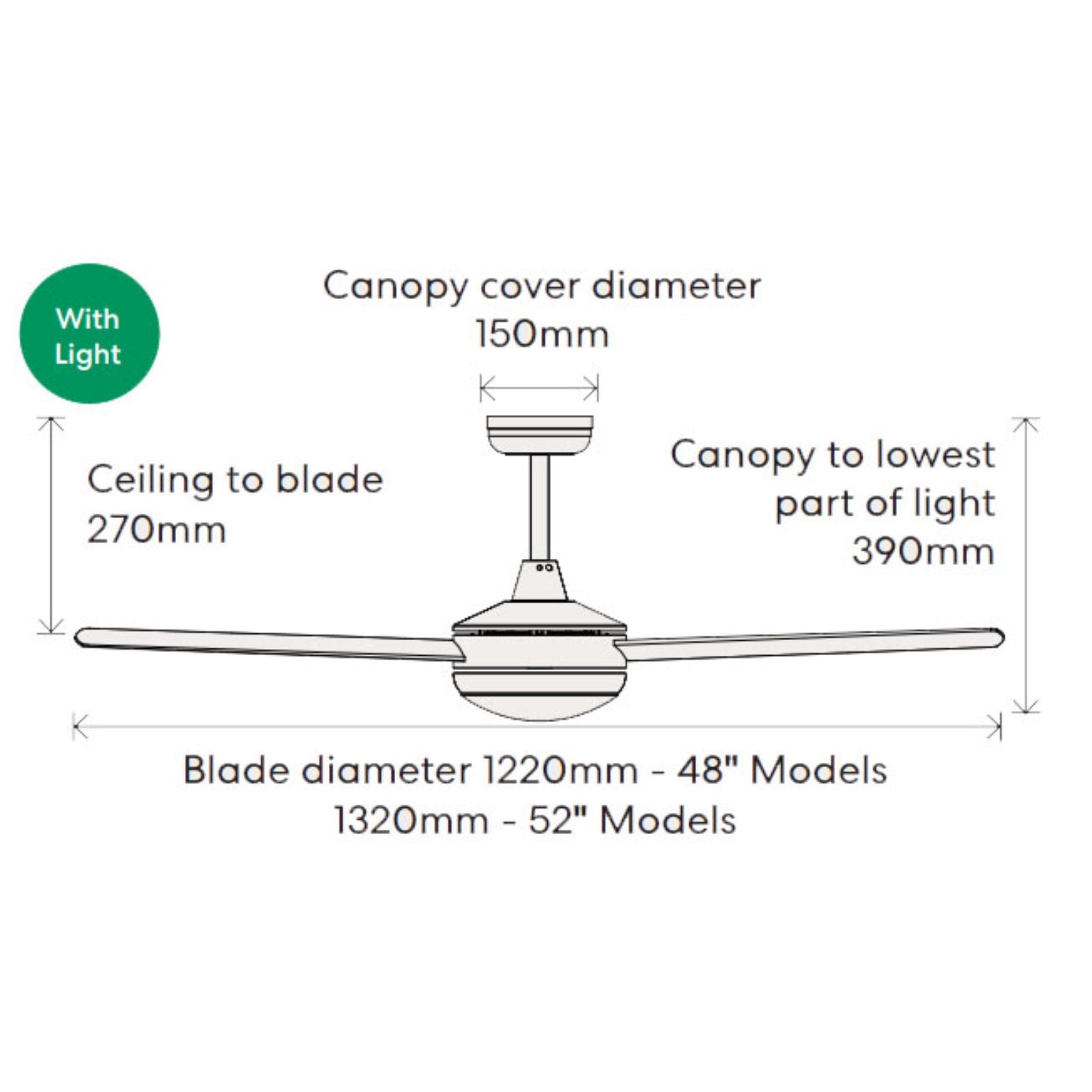 Dimension Fanco Eco Silent 48'' (122cm) DC Ceiling Fan with LED Light - White F1101/101B - The Blue Space