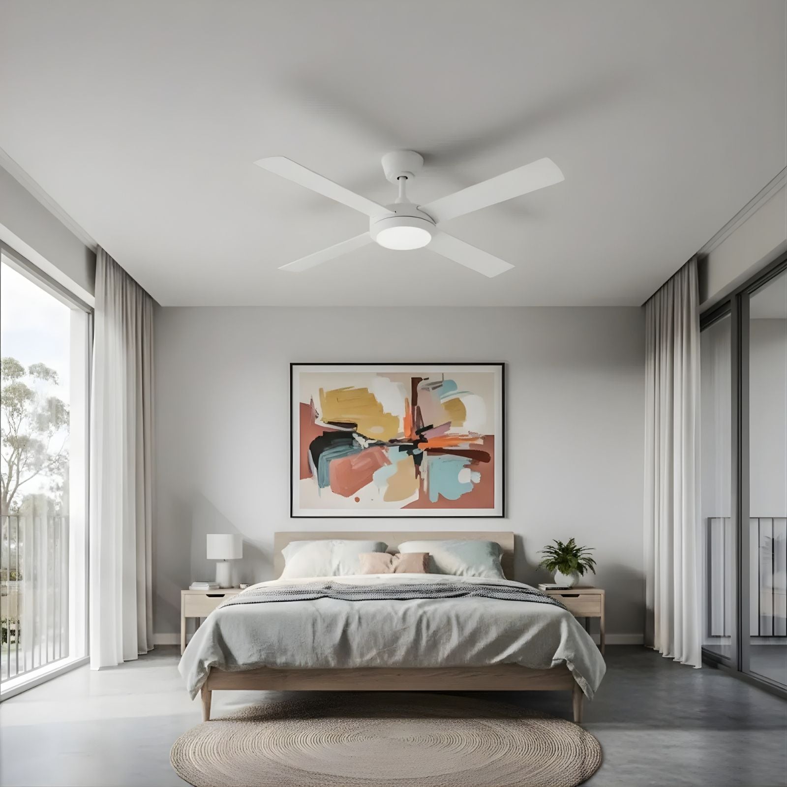Bedroom Fanco Eco Silent Pro 48'' (122cm) DC Ceiling Fan with LED Light White F1101/101C - The Blue Space