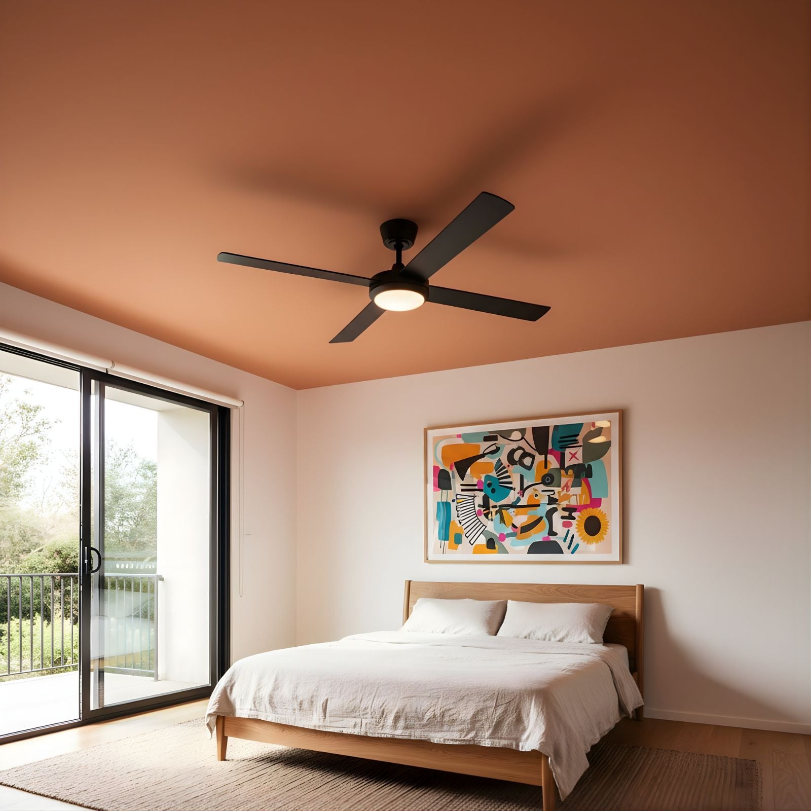 Bedroom Fanco Eco Silent Pro 56'' (142cm) DC Ceiling Fan with LED Light Black  F1141/202C - The Blue Space