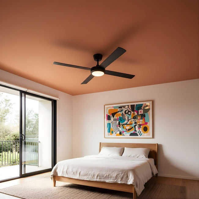 Bedroom Fanco Eco Silent Pro 56'' (142cm) DC Ceiling Fan with LED Light Black  F1141/202C - The Blue Space