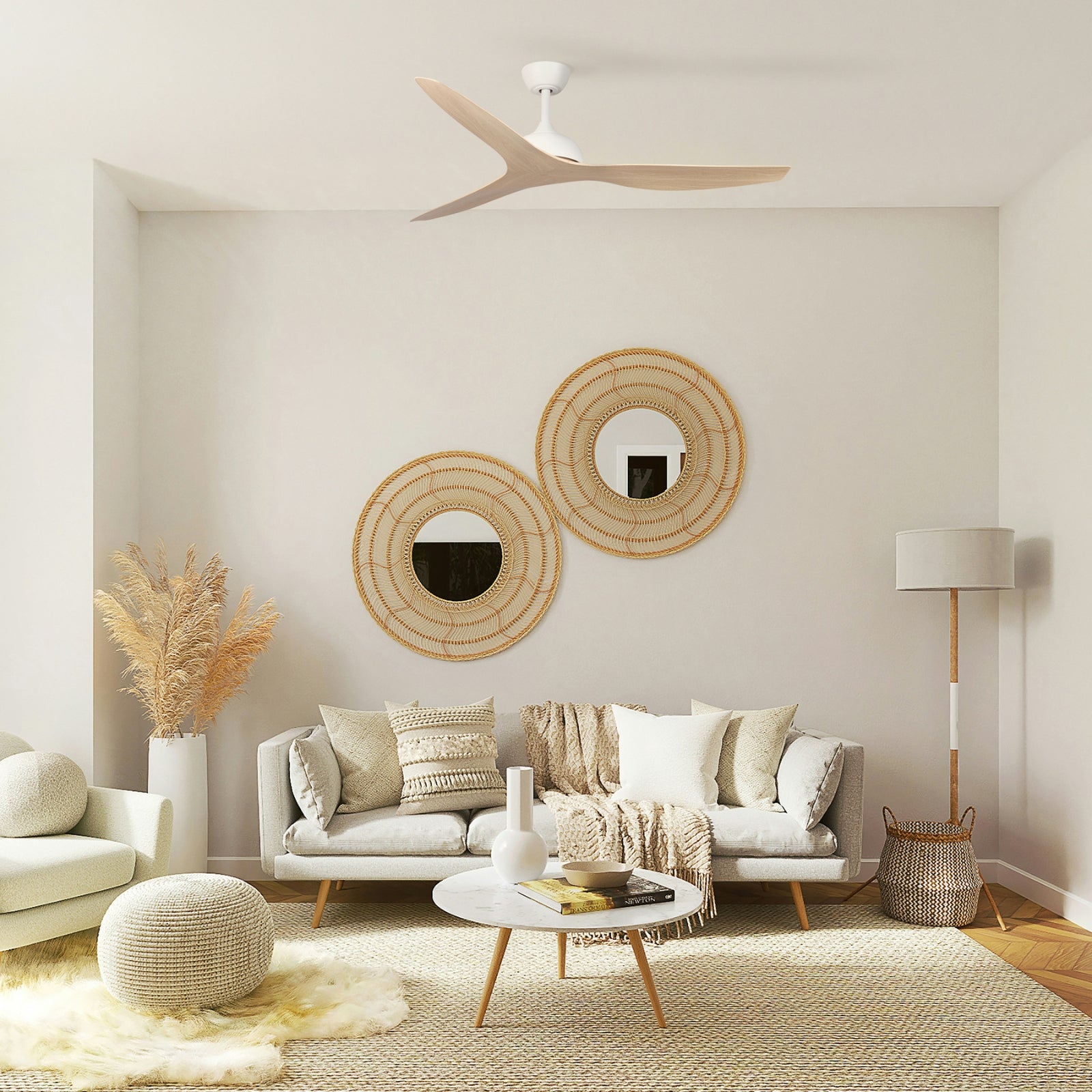 Lifestyle Fanco Eco Style 60'' (152cm) DC Ceiling Fan - White and Beechwood  - The Blue Space