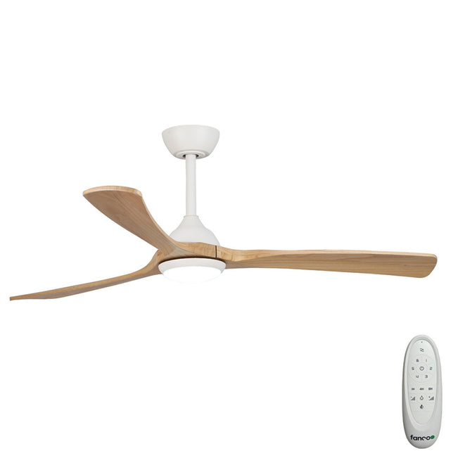Fanco Sanctuary 52'' (132cm) DC Ceiling Fan with LED Light - White and Natural F6001/119A with Remote - The Blue Space