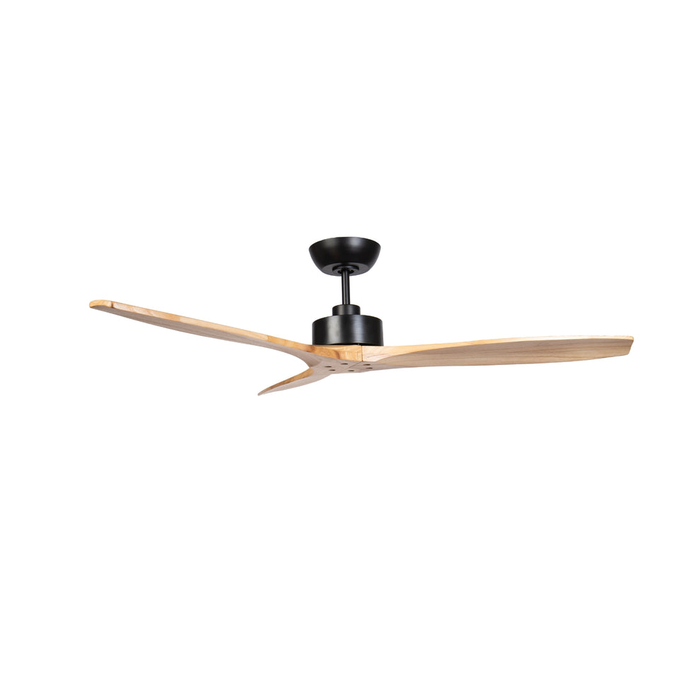 Fanco Wynd V3 54'' (137cm) DC Ceiling Fan - Black and Handcrafted Timber Blades Natural