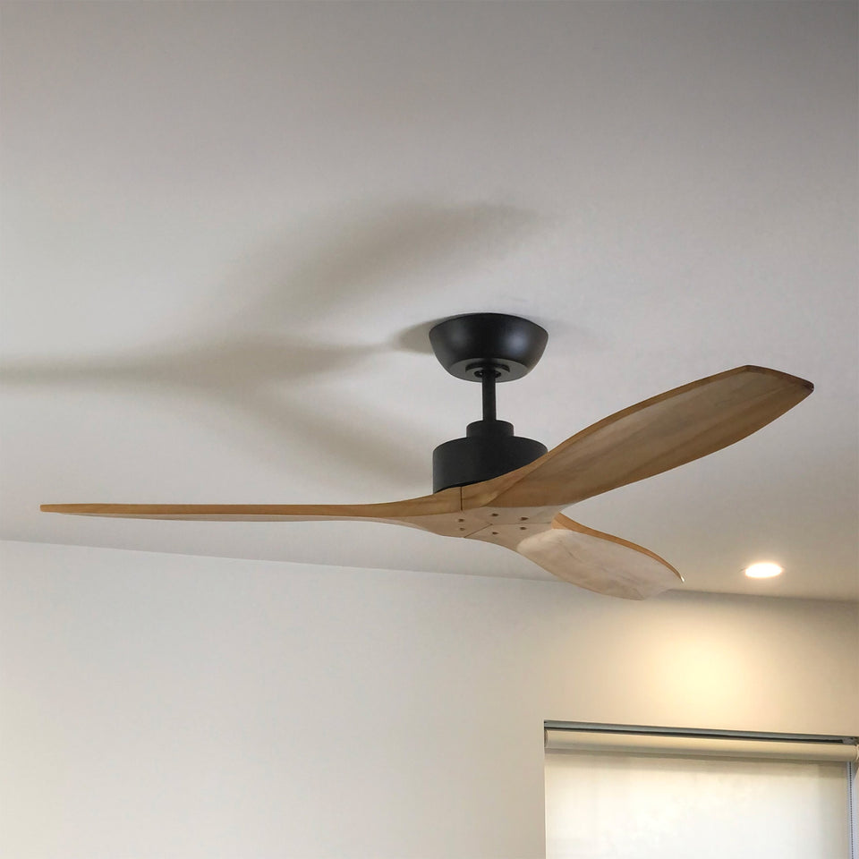 Fanco Wynd V3 54'' (137cm) DC Ceiling Fan - Black and Handcrafted Timber Blades Natural