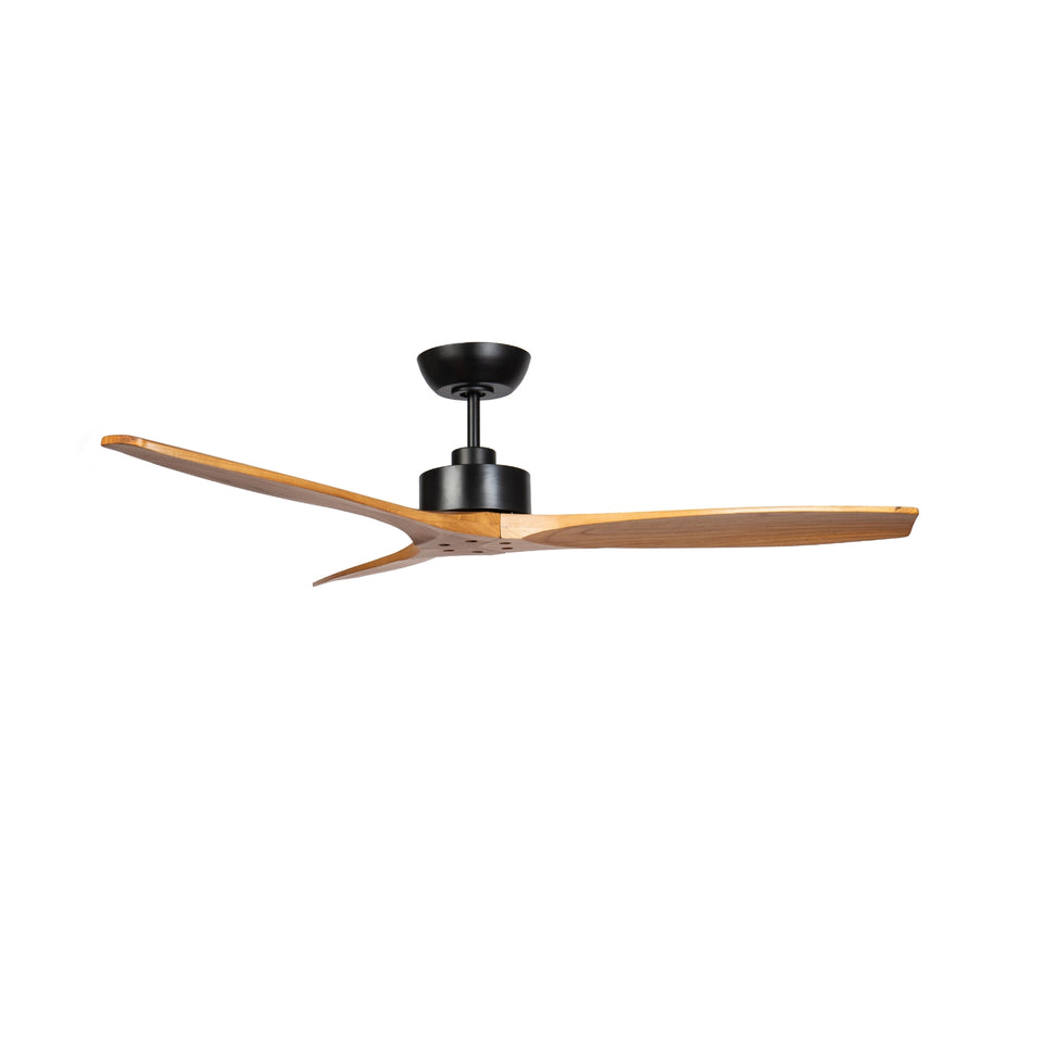 Fanco Wynd V3 54'' (137cm) DC Ceiling Fan - Black and Handcrafted Timber Blades Teak