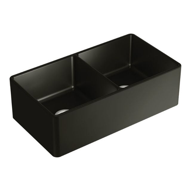 Reverse Fienza Benson Butler Sink Double 828 Reversible Fluted & Flat Fire Clay Matte Black 828X452X255mm 68709 - The Blue Space
