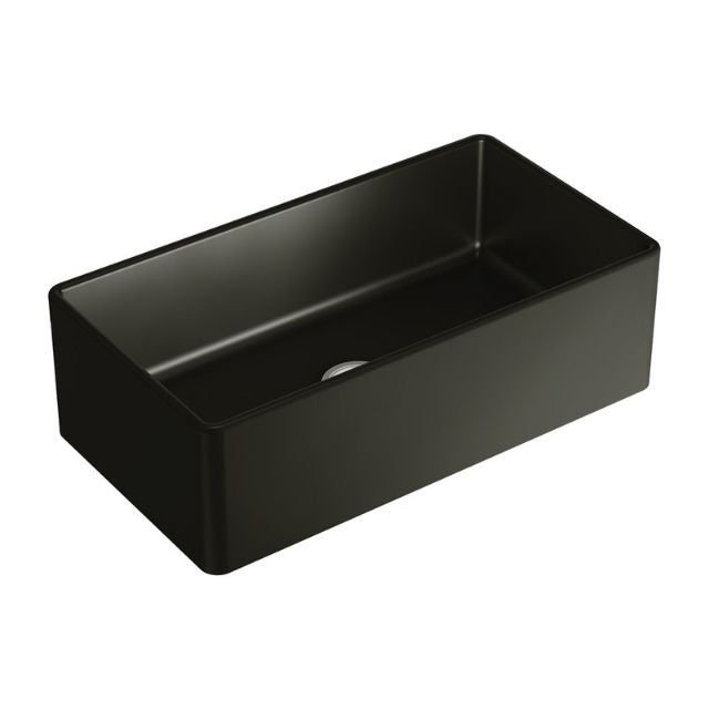 Fienza Benson Butler Sink Large 828 Reversible Fluted & Flat Fire Clay Matte Black 828X452X254mm