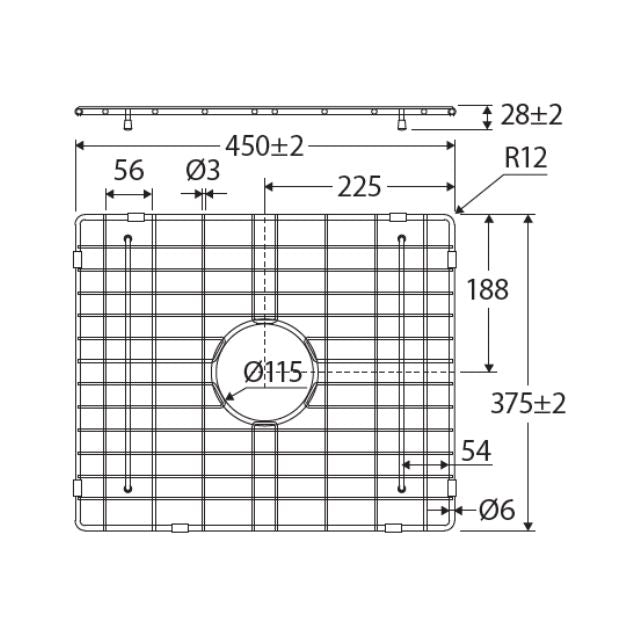 Technical Drawing Fienza Butler Double Sink Protector 37L 450X375X28mm A27 - The Blue Space