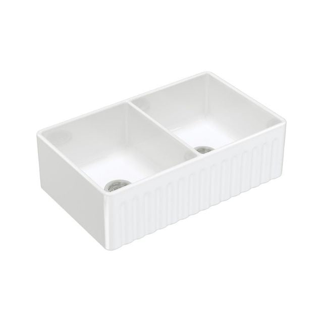Fienza Charlton Butler Sink Double Reversible Fluted & Flat 835mm Fire Clay Gloss White