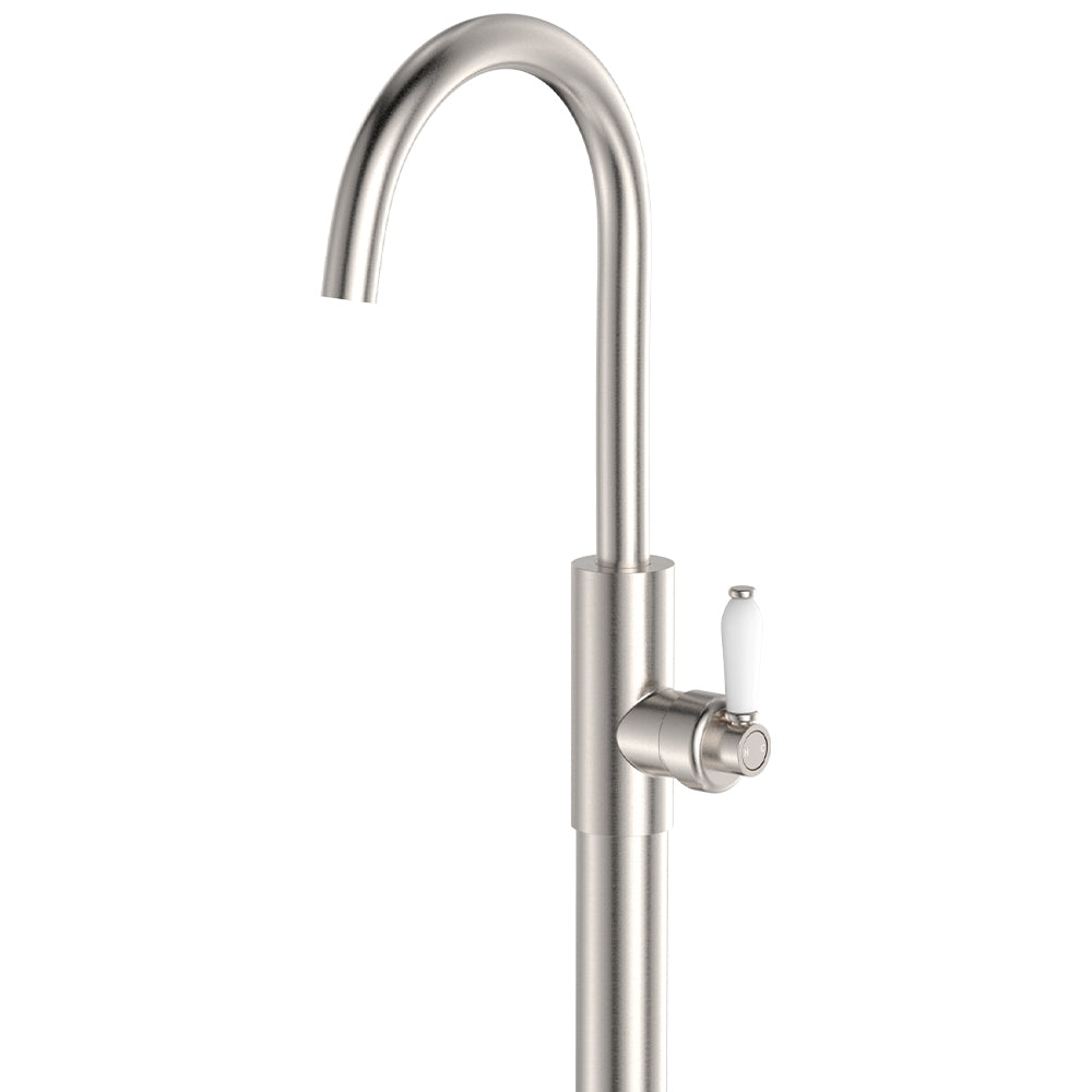 Close Fienza Eleanor Floor Mounted Basin/Bath Mixer, Brushed Nickel / Ceramic 202112BN-LF - The Blue Space