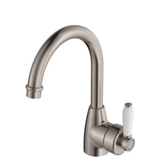 Fienza Eleanor Gooseneck Basin Mixer, Brushed Nickel / Ceramic 202104BN-LF - The Blue Space